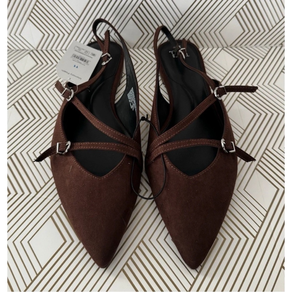 Time and Tru Dark Brown Women's Pointed Slingback Flats